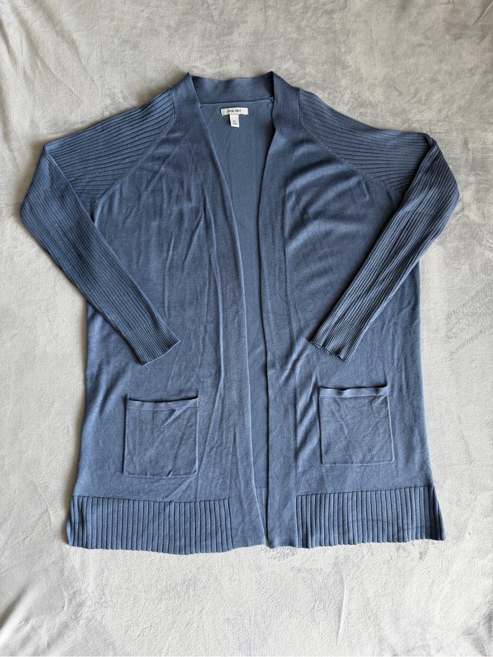 Nine West Dusty Blue Open-Front Ribbed Cardigan